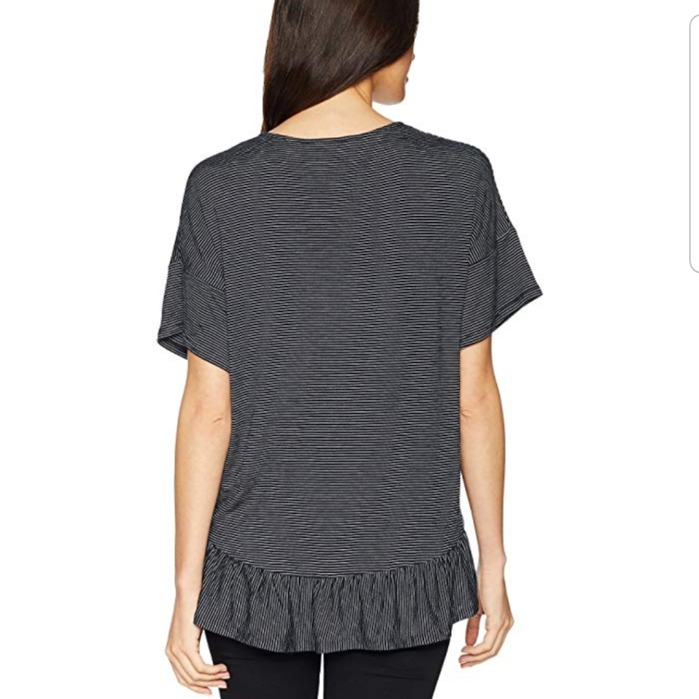 Ellen Tracy Strip Knit Top Ruffle Hem - Picture 2 of 5